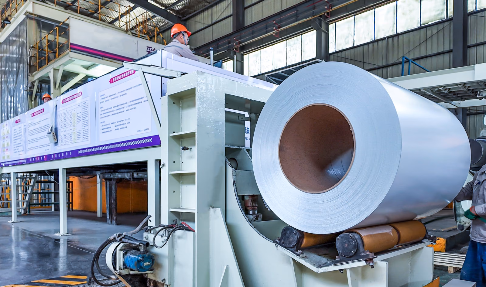 White prepainted steel coil on the coating line