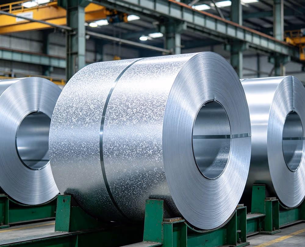 Galvalume steel coils on a production line